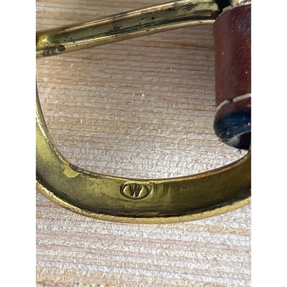 Nocona Belt Brown Leather 30 Stitching Lacing Tooled Western Brass Tone Buckle - Picture 8 of 9